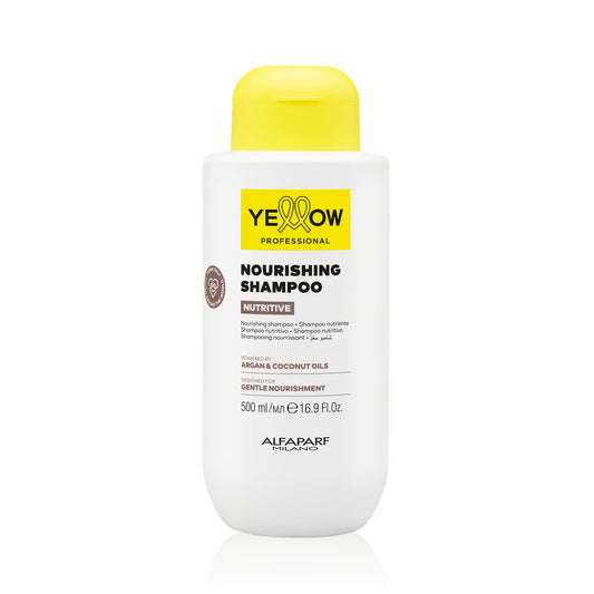 Alfaparf Milano Yellow Champú nutritivo nutritivo profesional para cabello seco, alimentado por aceites de argán y coco, diseñado para una limpieza suave (500 ml)