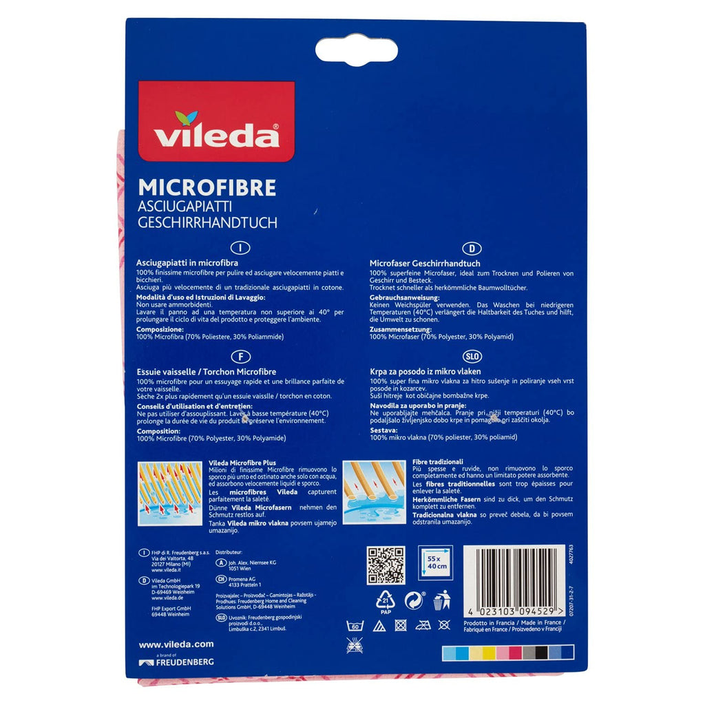 Vileda Microfibre Plus — Paño secavajillas 55×40 cm, 2 uds