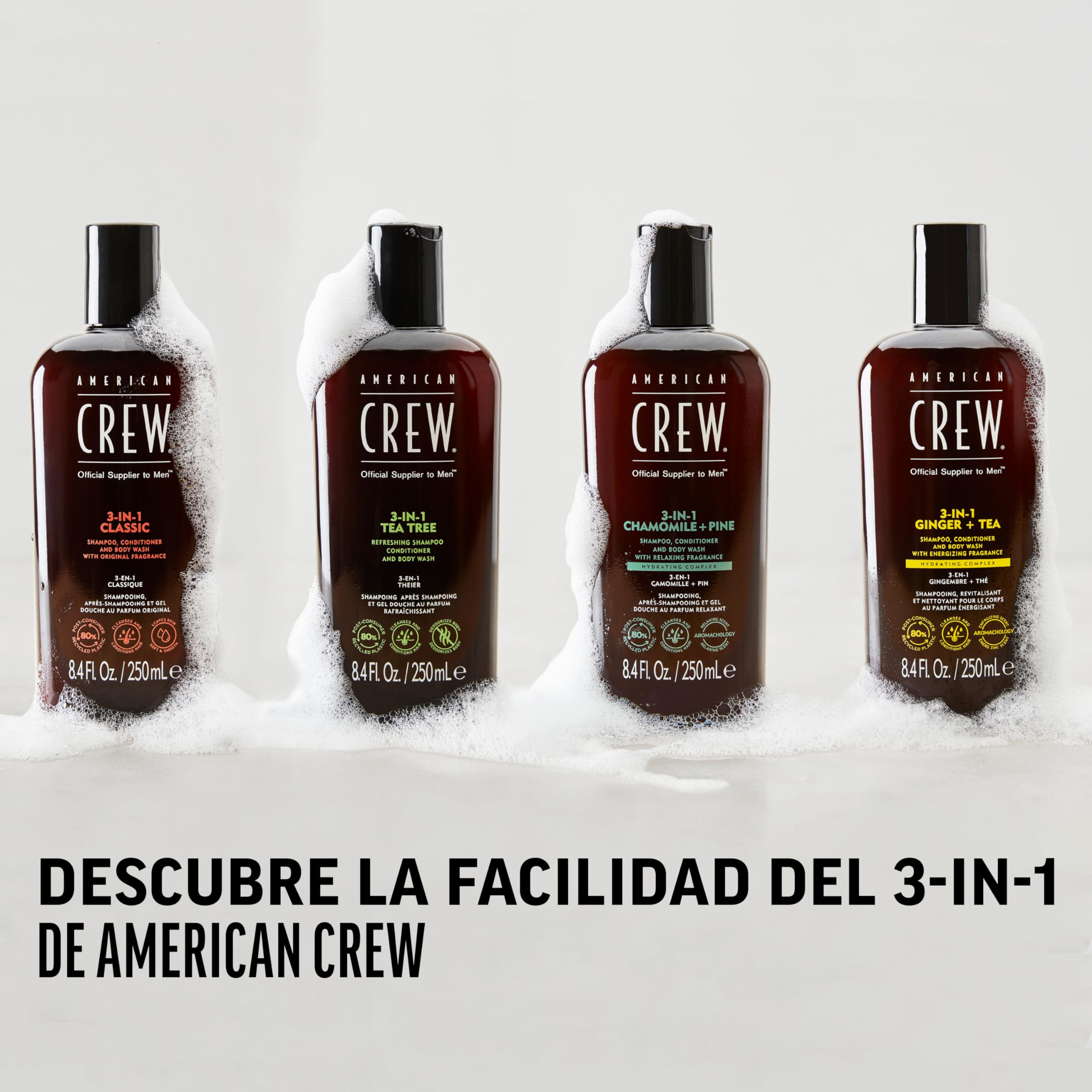 American Crew 3-en-1 Ginger + Tea — Champú, acondicionador y gel