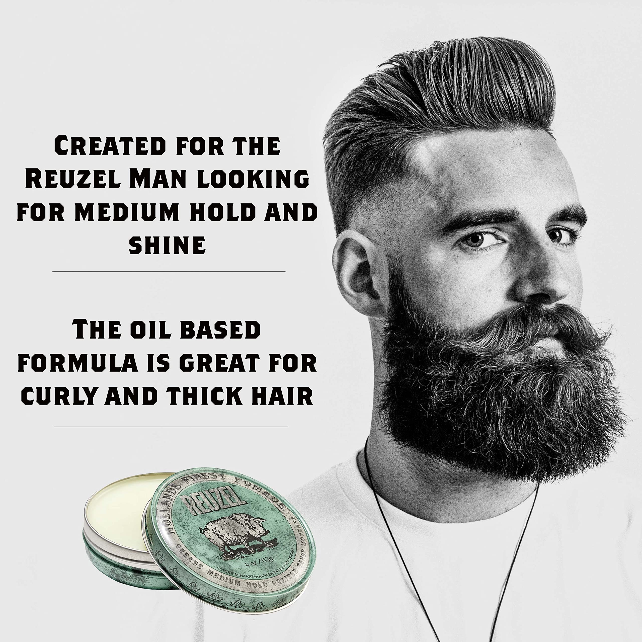 Reuzel Green — Pomada base grasa, fijación media 113 g